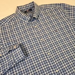 Vineyard Vines Long Sleeve Classic Fit Tucker Shirt Blue Plaid Check Size XL‎